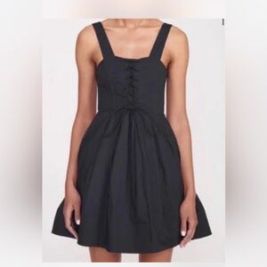 STAUD Black Mini Sutton Dress with Lace-Up Detail
